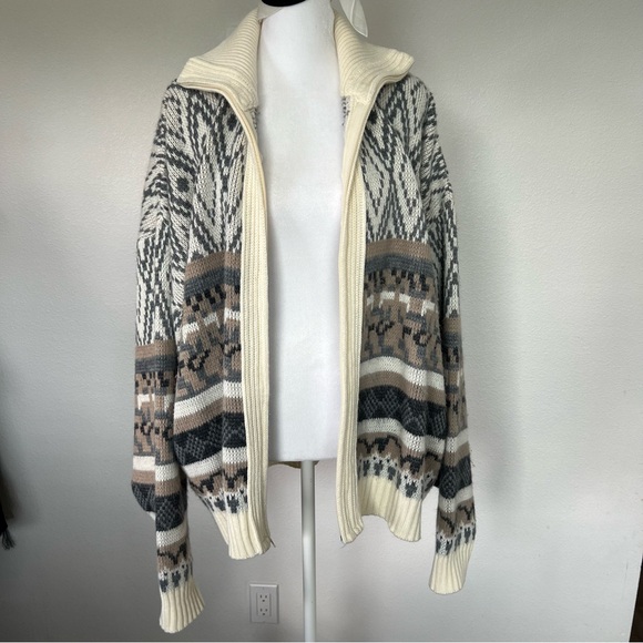 Vintage American Priority Knit Zip Sweater Geometric Southwestern Design XXL - Picture 13 of 16